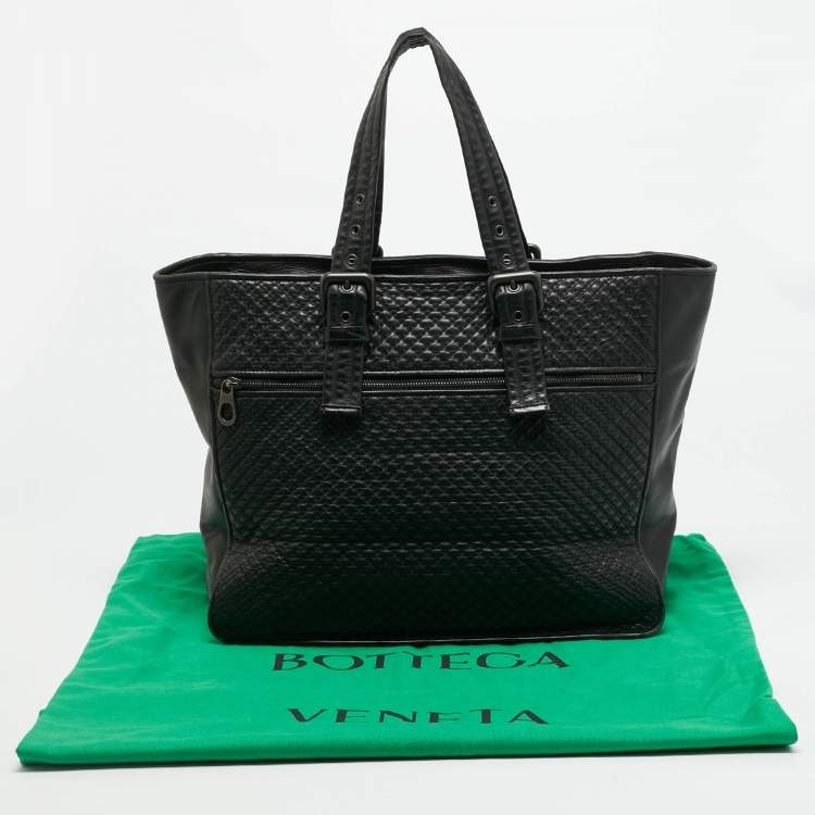 مملوكة مسبقًا Bottega Veneta Front Zip Black Intrecciato Leather Tote