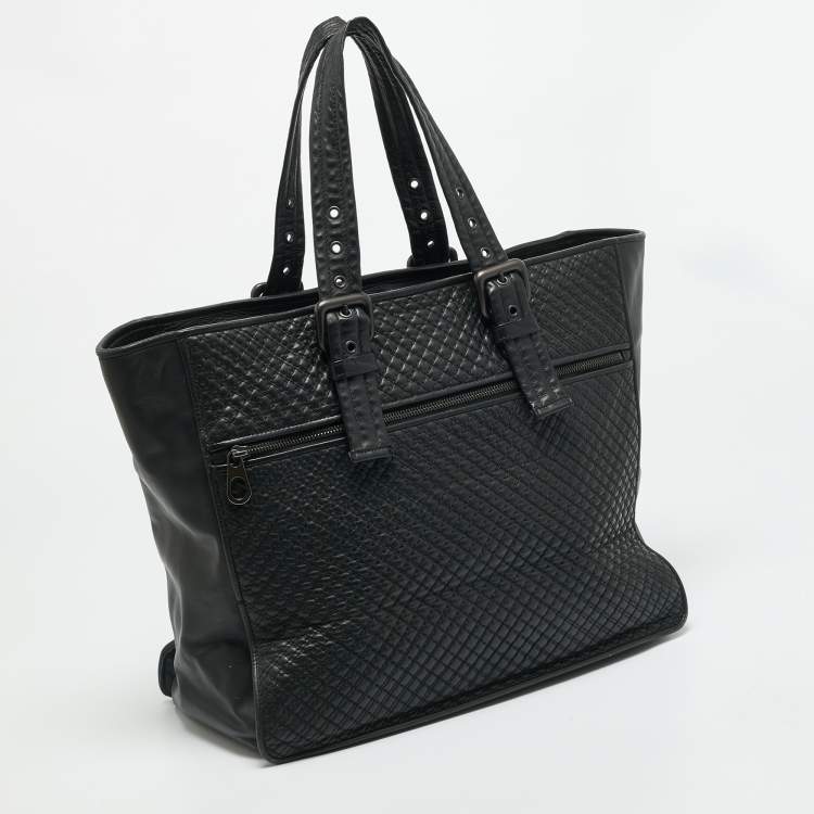 مملوكة مسبقًا Bottega Veneta Front Zip Black Intrecciato Leather Tote