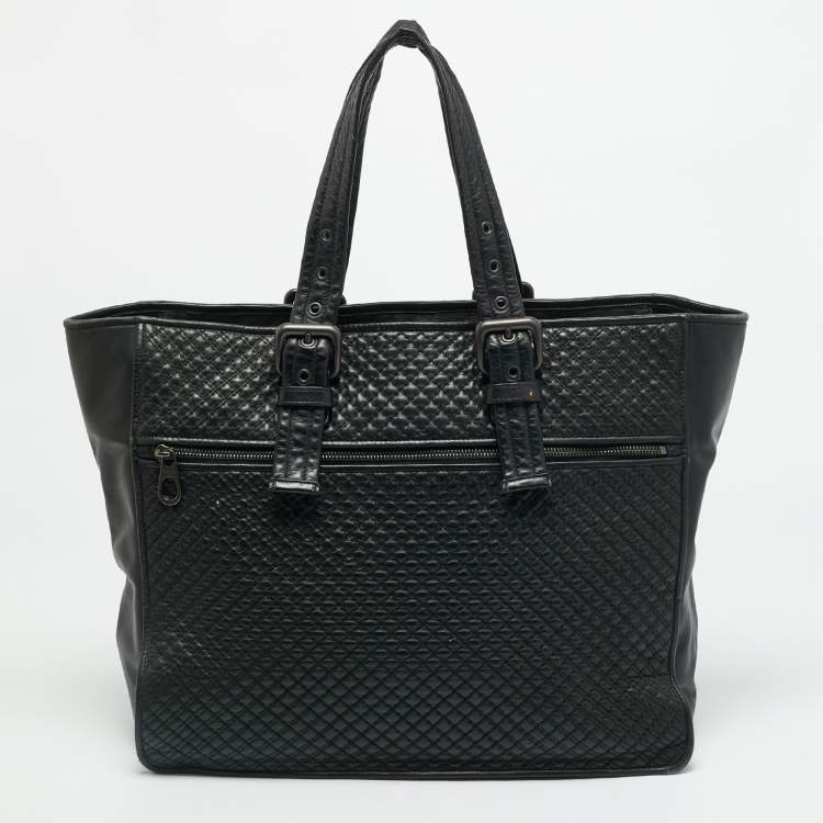 مملوكة مسبقًا Bottega Veneta Front Zip Black Intrecciato Leather Tote