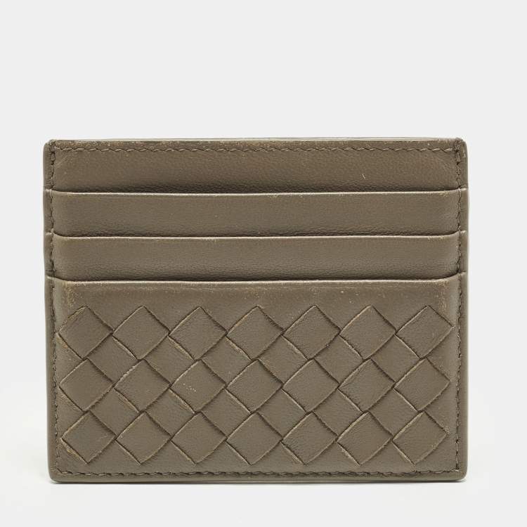 Pre Owned Bottega Veneta Grey Intrecciato Leather Card Holder