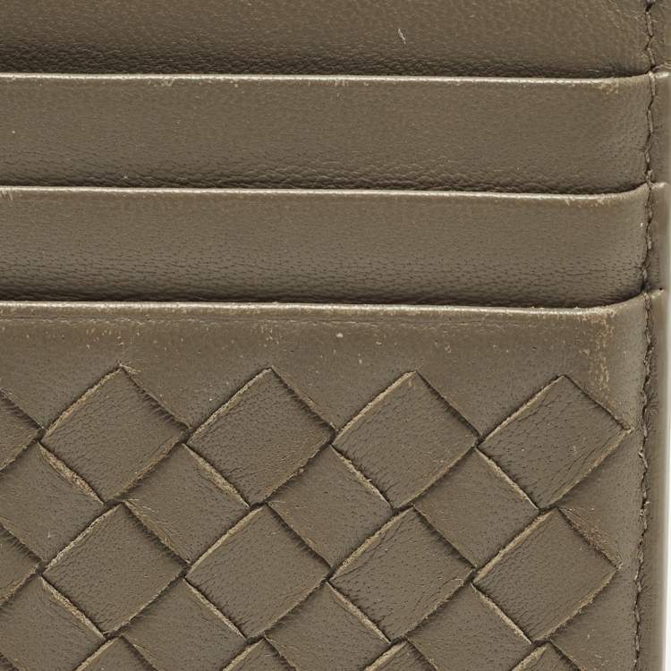 Pre Owned Bottega Veneta Grey Intrecciato Leather Card Holder