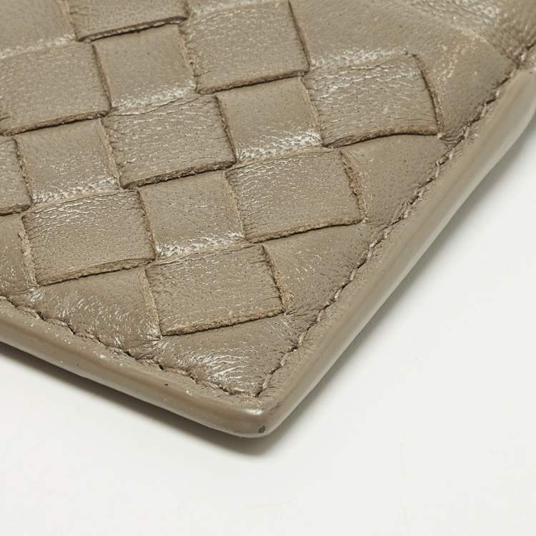 Pre Owned Bottega Veneta Grey Intrecciato Leather Card Holder