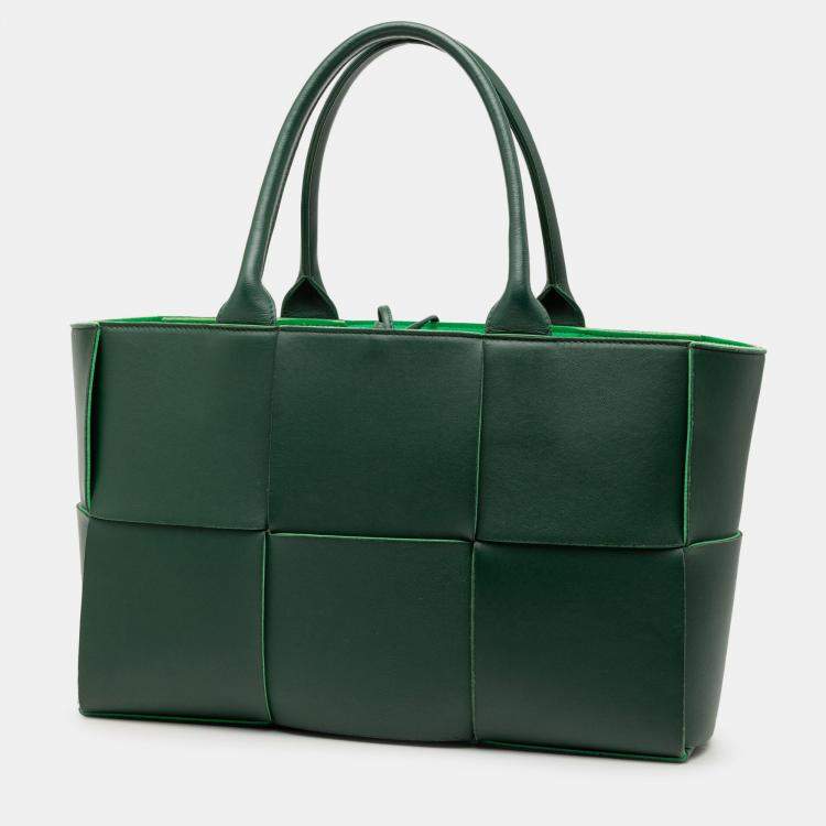 Pre Owned Bottega Veneta Green Small Nappa Maxi Intrecciato Arco Tote