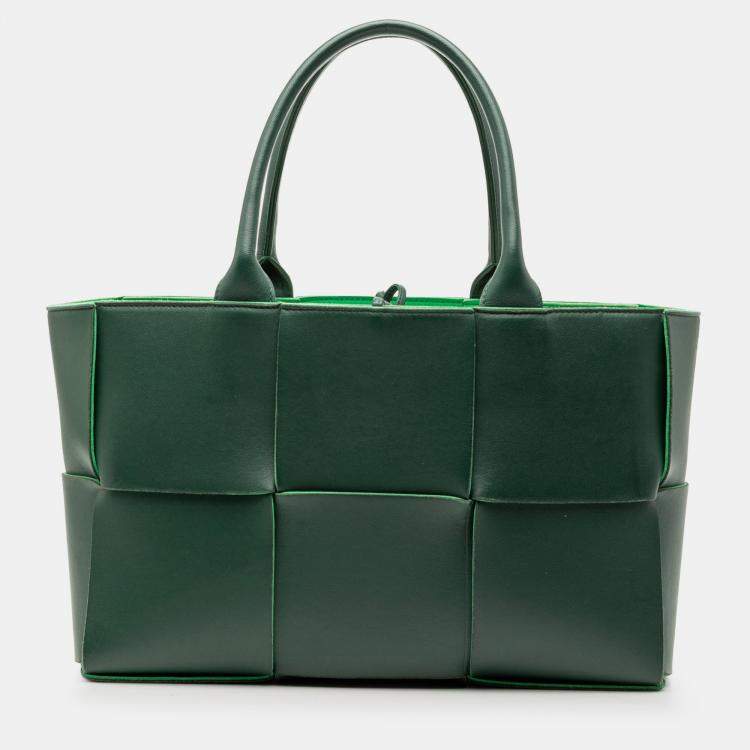 Pre Owned Bottega Veneta Green Small Nappa Maxi Intrecciato Arco Tote