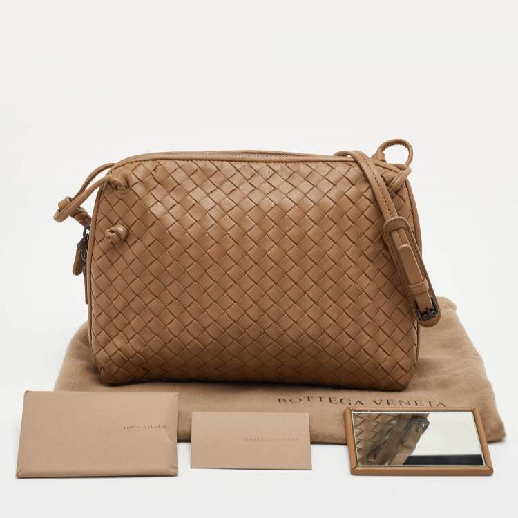 Pre Owned Bottega Veneta Nodini Beige Intrecciato Leather Crossbody Bag