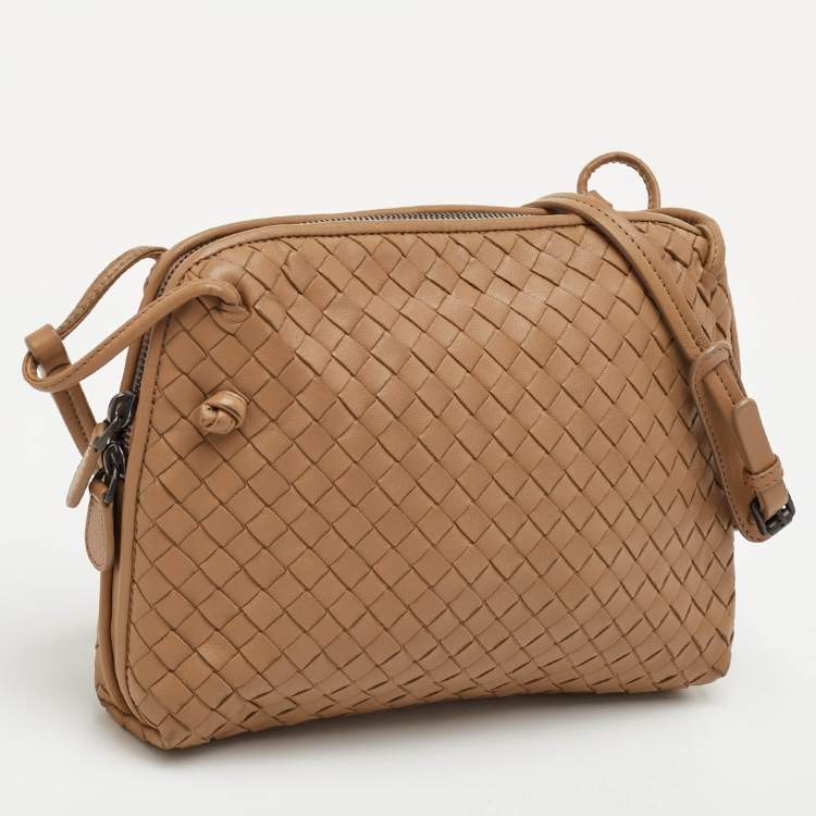 Pre Owned Bottega Veneta Nodini Beige Intrecciato Leather Crossbody Bag
