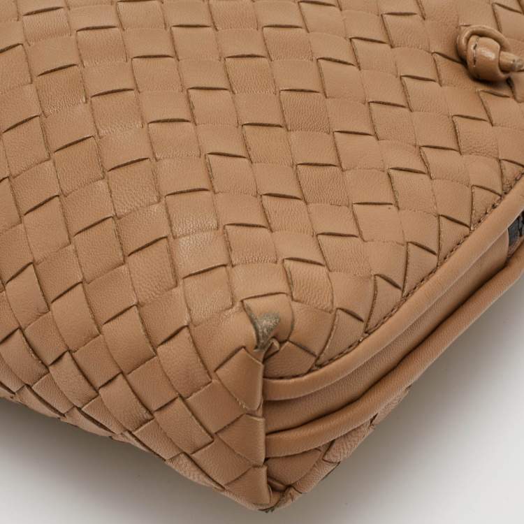 Pre Owned Bottega Veneta Nodini Beige Intrecciato Leather Crossbody Bag