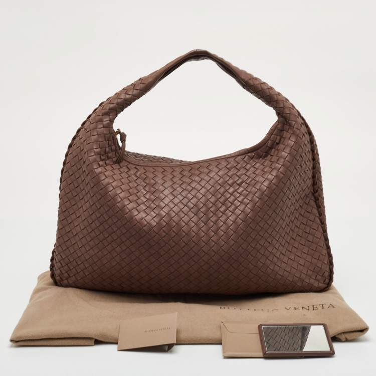 Pre Owned Bottega Veneta Large Brown Intrecciato Leather Veneta Hobo
