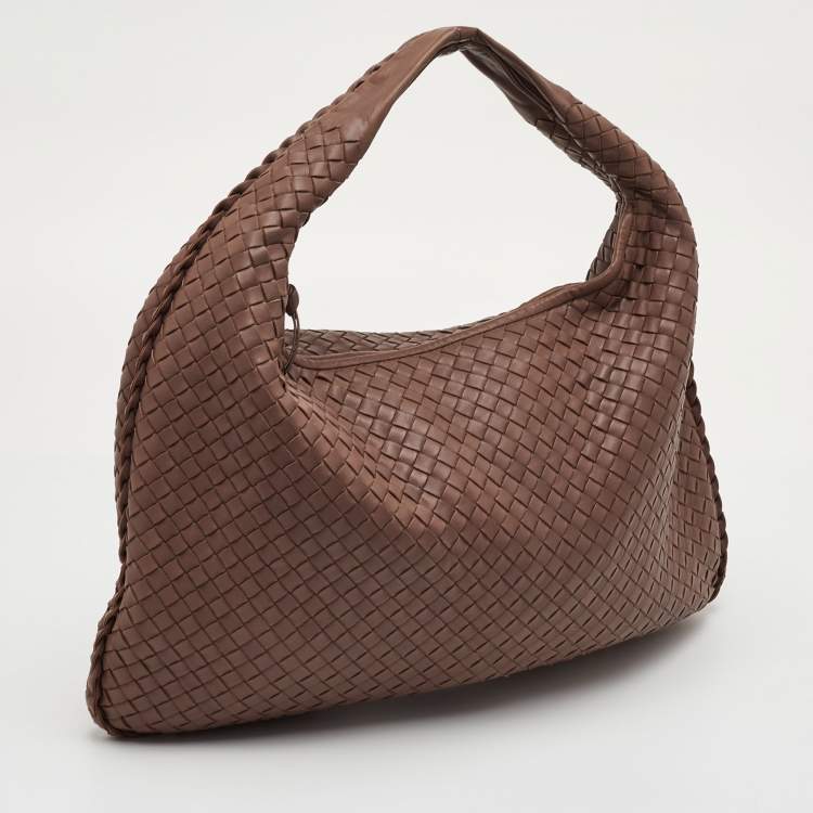Pre Owned Bottega Veneta Large Brown Intrecciato Leather Veneta Hobo