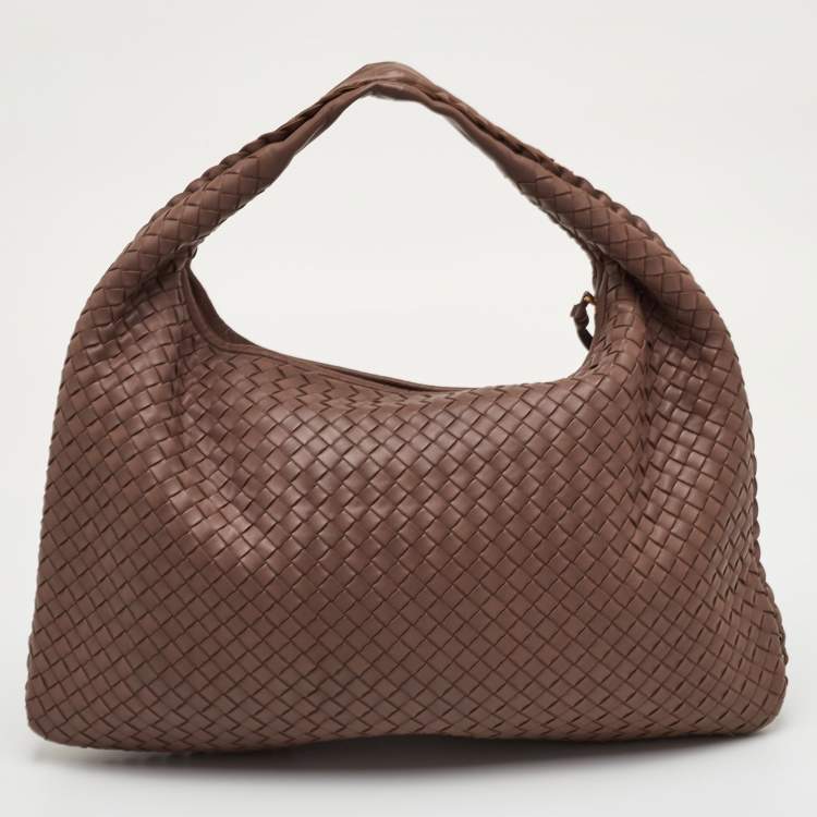 Pre Owned Bottega Veneta Large Brown Intrecciato Leather Veneta Hobo