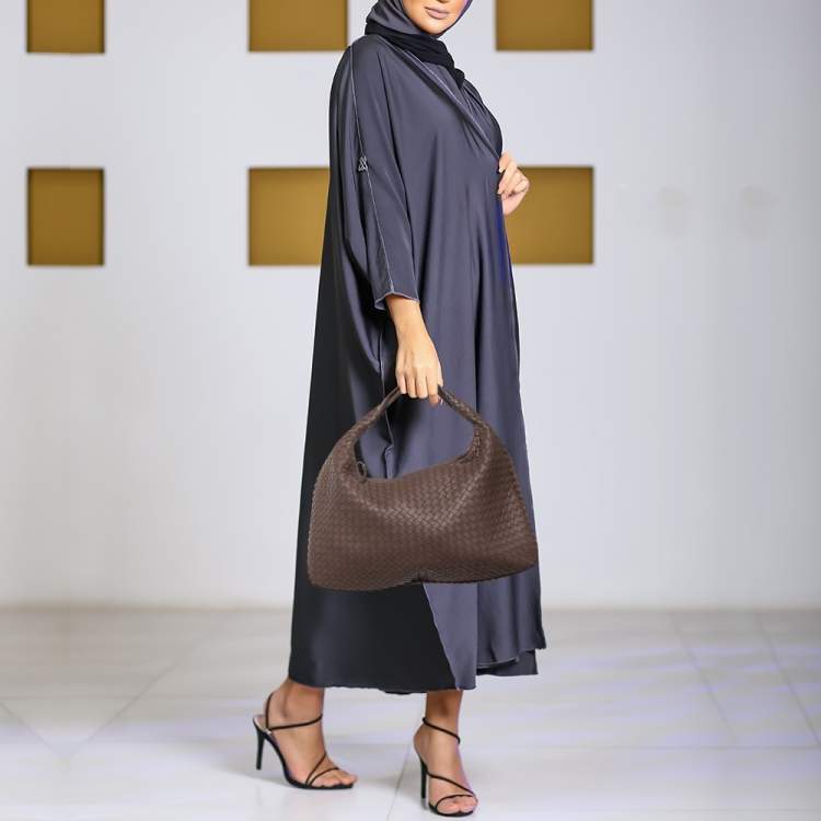 Pre Owned Bottega Veneta Large Brown Intrecciato Leather Veneta Hobo