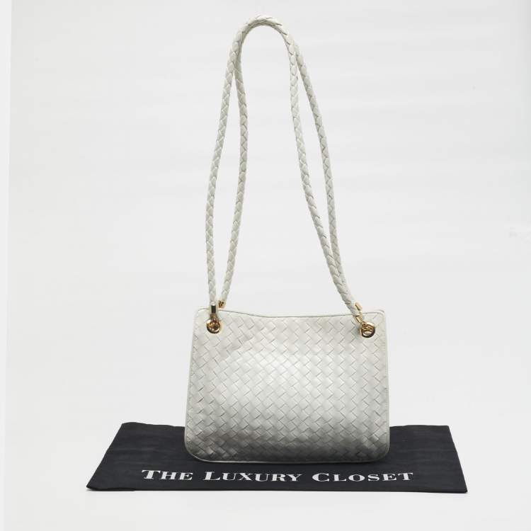 Pre Owned Bottega Veneta White Intrecciato Leather Shoulder Bag