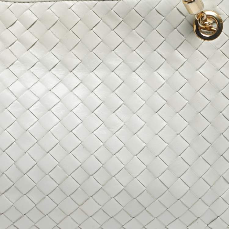 Pre Owned Bottega Veneta White Intrecciato Leather Shoulder Bag