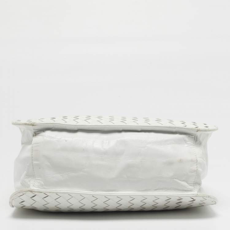 Pre Owned Bottega Veneta White Intrecciato Leather Shoulder Bag