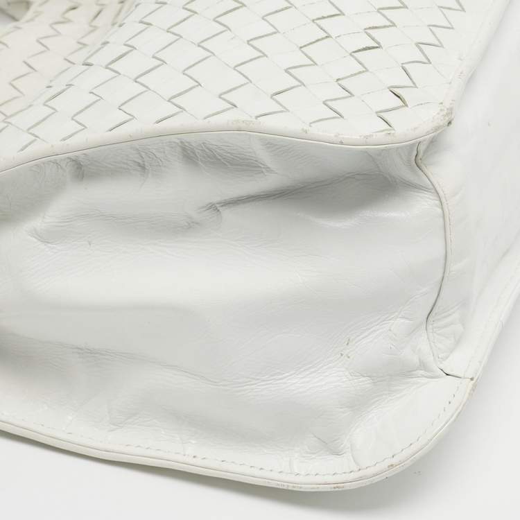 Pre Owned Bottega Veneta White Intrecciato Leather Shoulder Bag