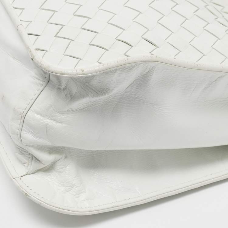 Pre Owned Bottega Veneta White Intrecciato Leather Shoulder Bag