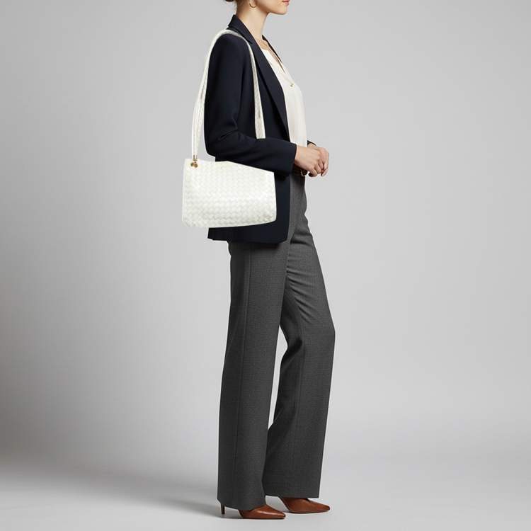 Pre Owned Bottega Veneta White Intrecciato Leather Shoulder Bag