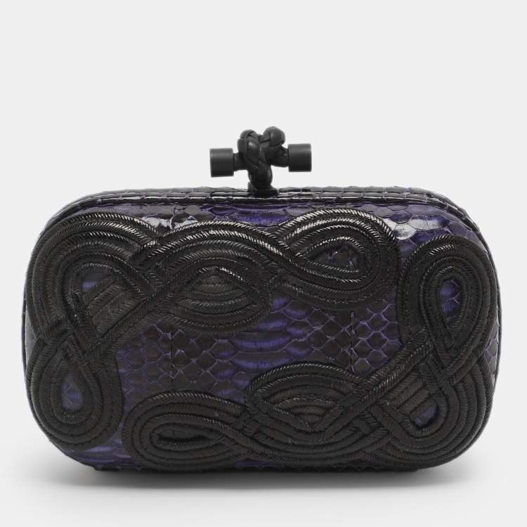 Pre Owned Bottega Veneta Knot Purple Nylon Embroidered and Python Leather Clutch