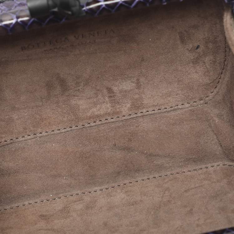 Pre Owned Bottega Veneta Knot Purple Nylon Embroidered and Python Leather Clutch