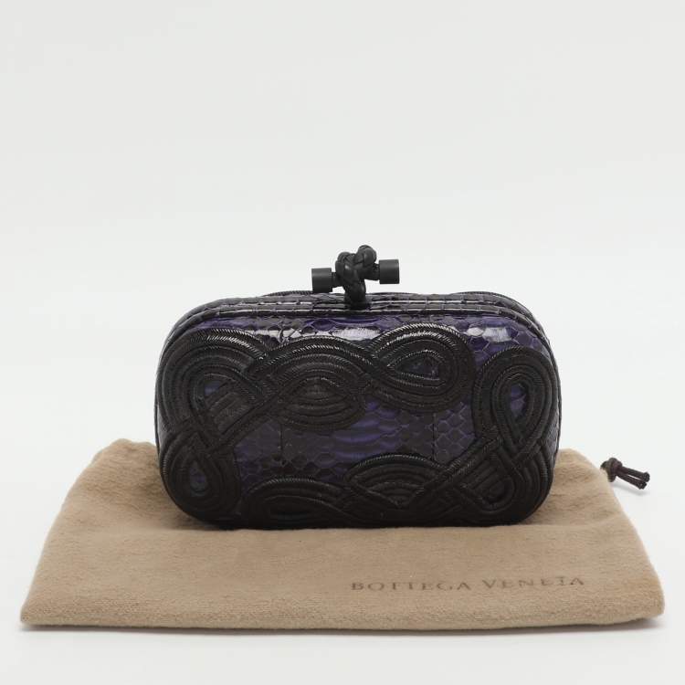 Pre Owned Bottega Veneta Knot Purple Nylon Embroidered and Python Leather Clutch