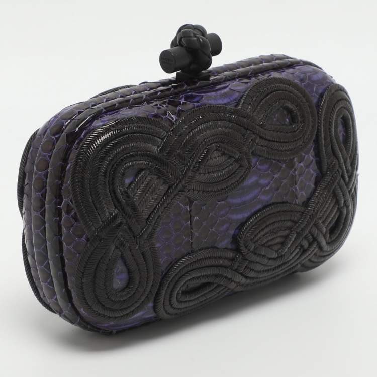 Pre Owned Bottega Veneta Knot Purple Nylon Embroidered and Python Leather Clutch