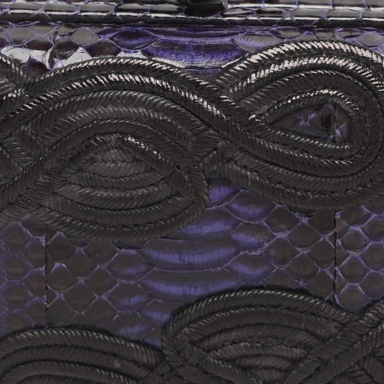 Pre Owned Bottega Veneta Knot Purple Nylon Embroidered and Python Leather Clutch