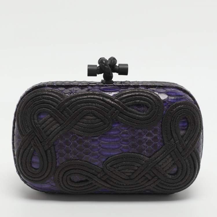 Pre Owned Bottega Veneta Knot Purple Nylon Embroidered and Python Leather Clutch