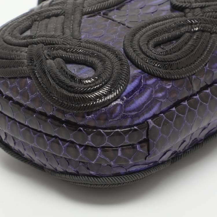 Pre Owned Bottega Veneta Knot Purple Nylon Embroidered and Python Leather Clutch