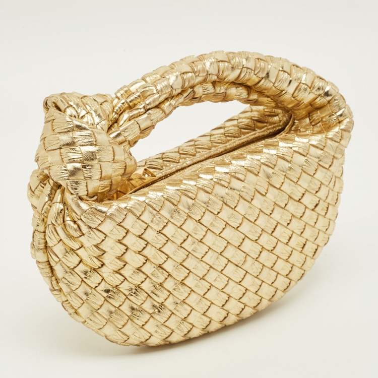Pre Owned Bottega Veneta BV Jodie Mini Gold Intrecciato Metallic Leather Hobo