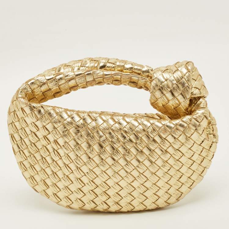 Pre Owned Bottega Veneta BV Jodie Mini Gold Intrecciato Metallic Leather Hobo