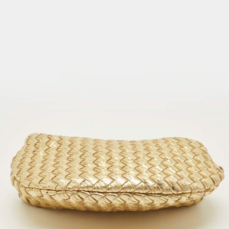 Pre Owned Bottega Veneta BV Jodie Mini Gold Intrecciato Metallic Leather Hobo