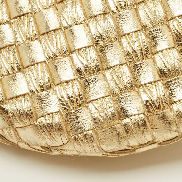 Pre Owned Bottega Veneta BV Jodie Mini Gold Intrecciato Metallic Leather Hobo