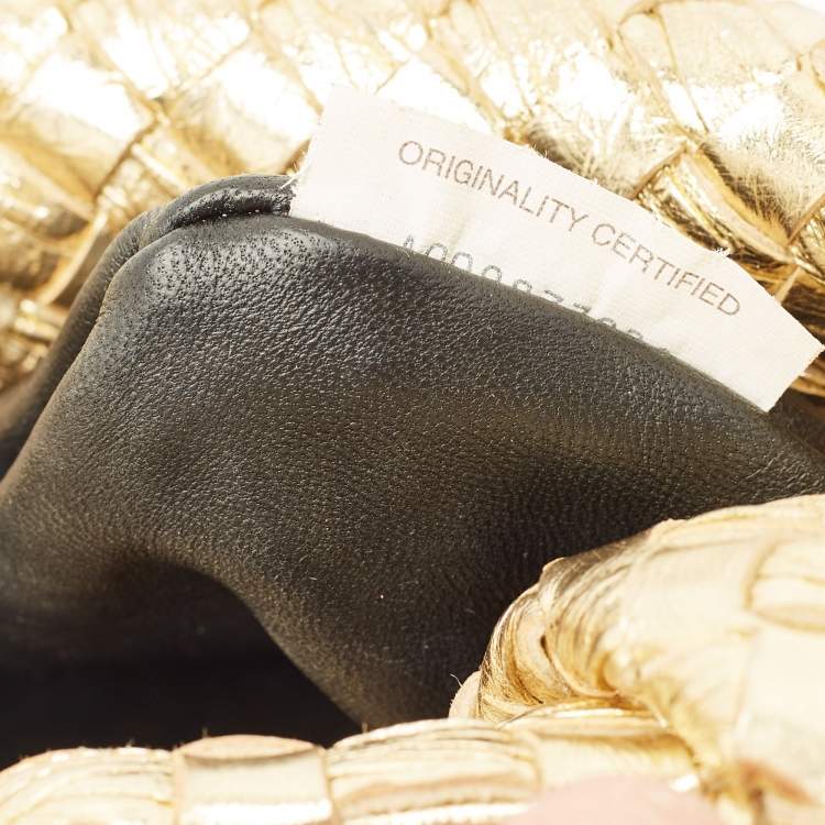 Pre Owned Bottega Veneta BV Jodie Mini Gold Intrecciato Metallic Leather Hobo
