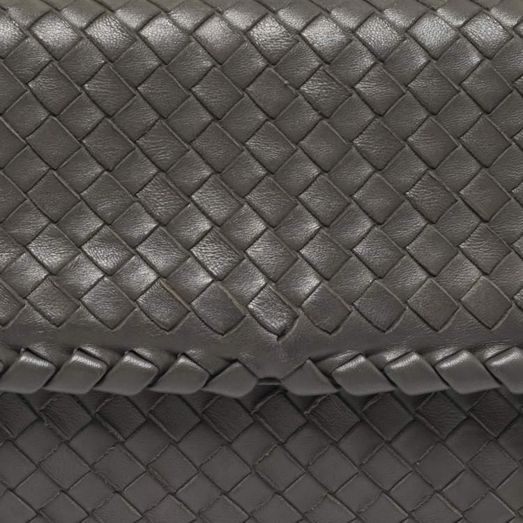 Pre Owned Bottega Veneta Olimpia Small Grey Intrecciato Leather Shoulder Bag