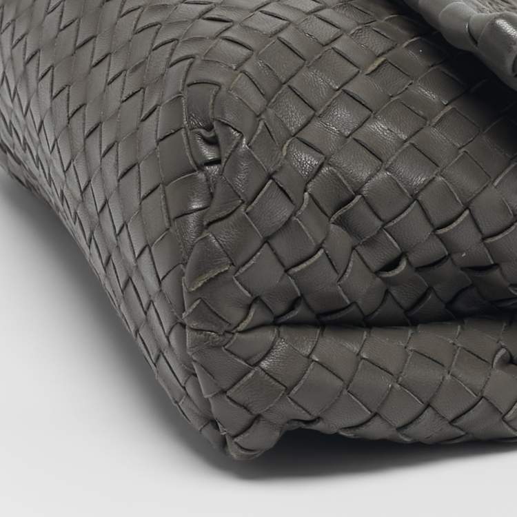 Pre Owned Bottega Veneta Olimpia Small Grey Intrecciato Leather Shoulder Bag