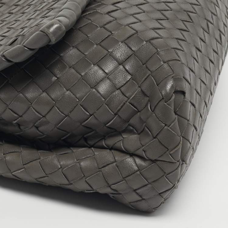 Pre Owned Bottega Veneta Olimpia Small Grey Intrecciato Leather Shoulder Bag