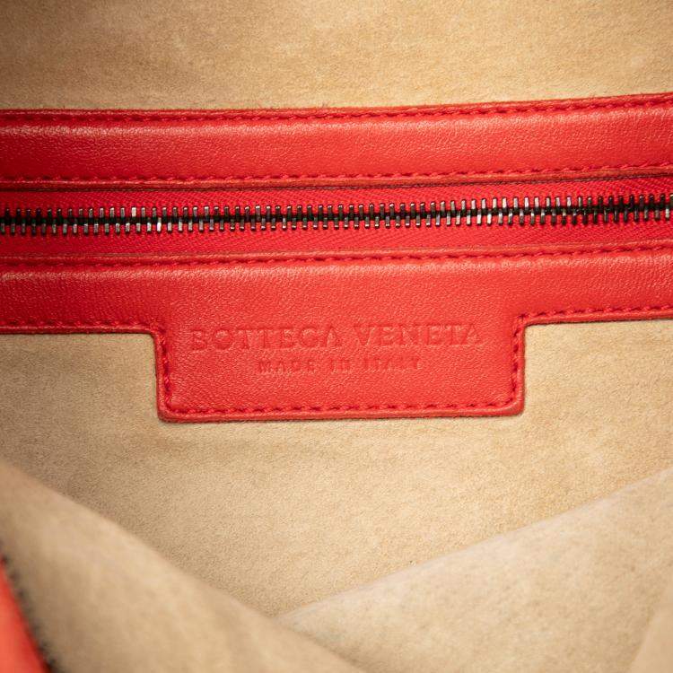 Pre Owned Bottega Veneta Red Small Perforated Nappa Intrecciato Veneta Hobo