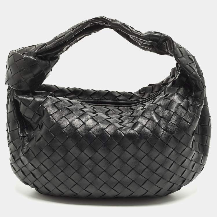 Pre Owned Bottega Veneta Jodie Small Black Intrecciato Leather Hobo