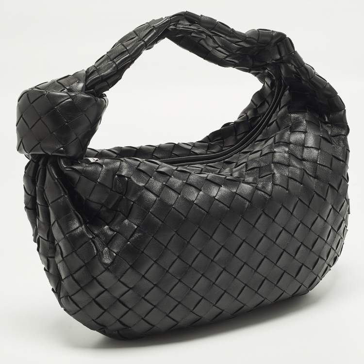 Pre Owned Bottega Veneta Jodie Small Black Intrecciato Leather Hobo