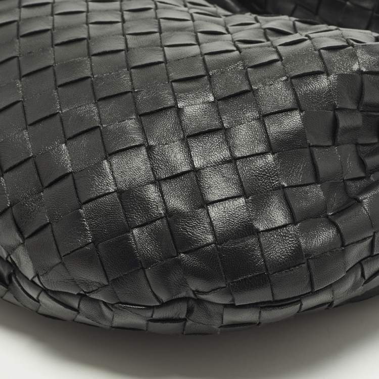 Pre Owned Bottega Veneta Jodie Small Black Intrecciato Leather Hobo