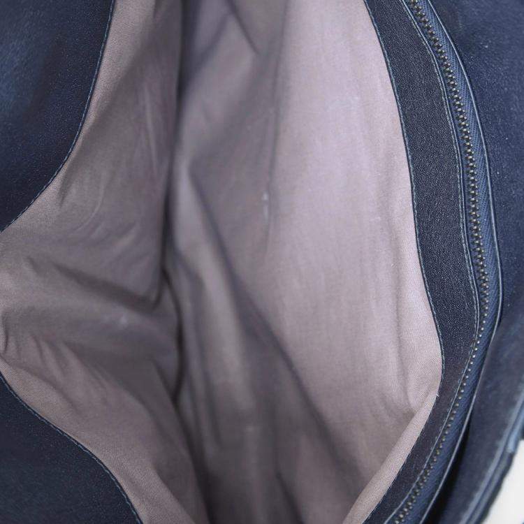 Pre Owned Bottega Veneta Black/Blue Intrecciato Leather Briefcase with Strap