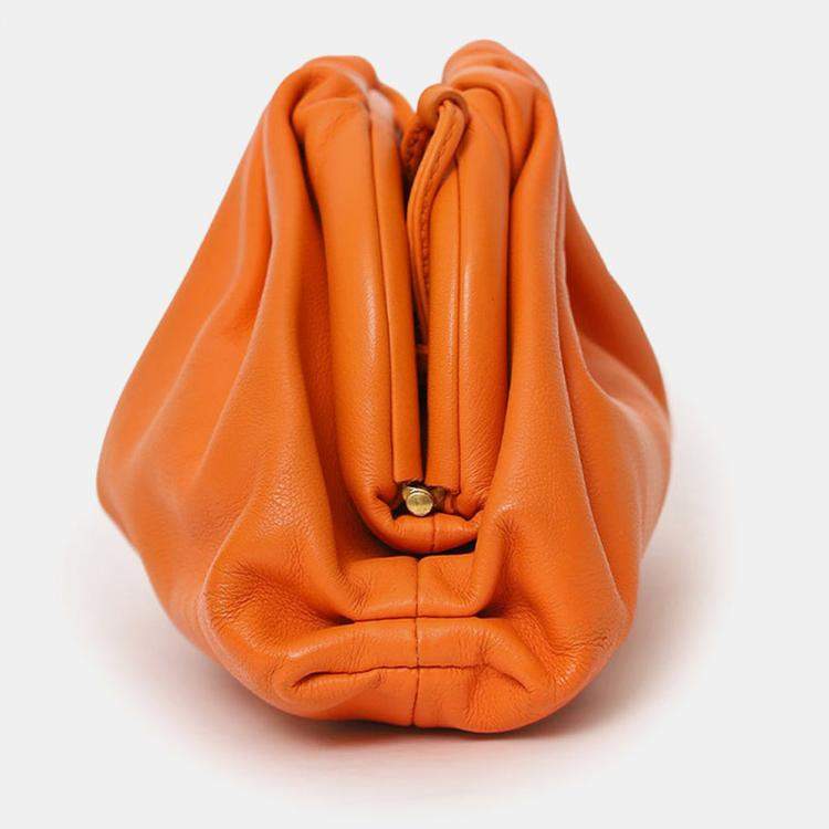 Pre Owned Bottega Veneta Orange Leather Mini Pouch