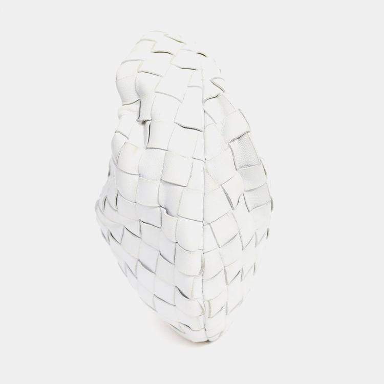Pre Owned Bottega Veneta White Intrecciato Mini Jodie Bag