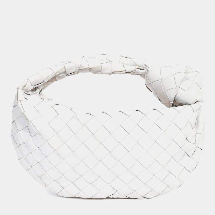 Pre Owned Bottega Veneta White Intrecciato Mini Jodie Bag