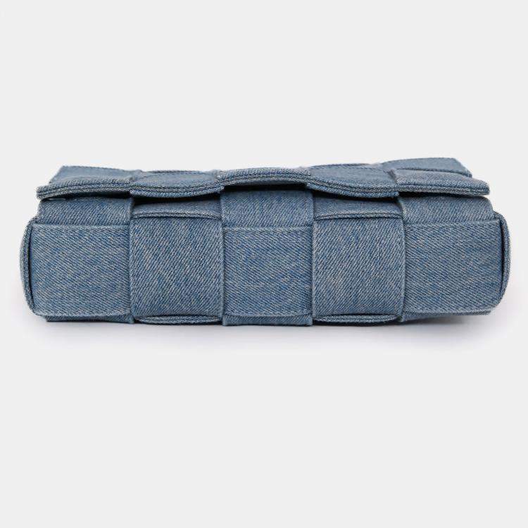 Pre Owned Bottega Veneta Blue Denim Intrecciato Cassette Crossbody Bag