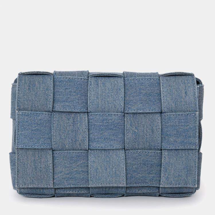 Pre Owned Bottega Veneta Blue Denim Intrecciato Cassette Crossbody Bag