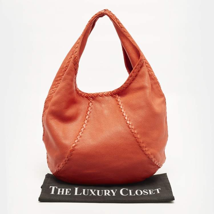 Pre Owned Bottega Veneta Baseball Large Red Cervo Leather Hobo