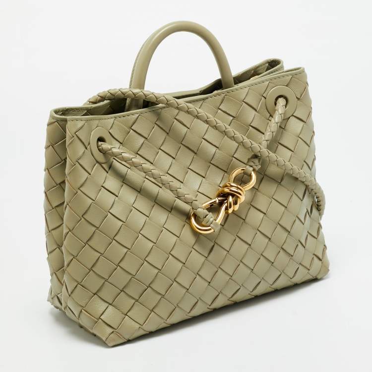 Pre Owned Bottega Veneta Andiamo Small Olive Green Intrecciato Leather Tote