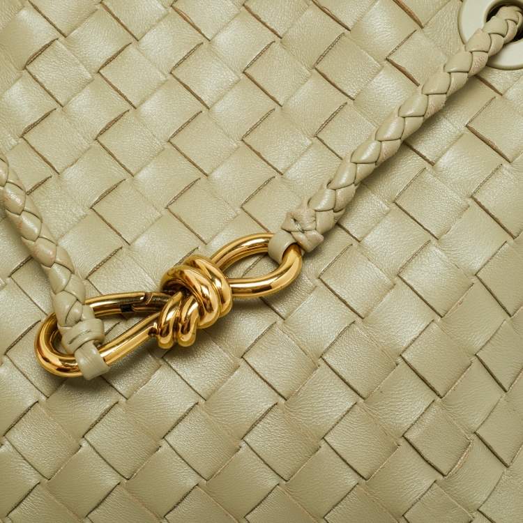 Pre Owned Bottega Veneta Andiamo Small Olive Green Intrecciato Leather Tote