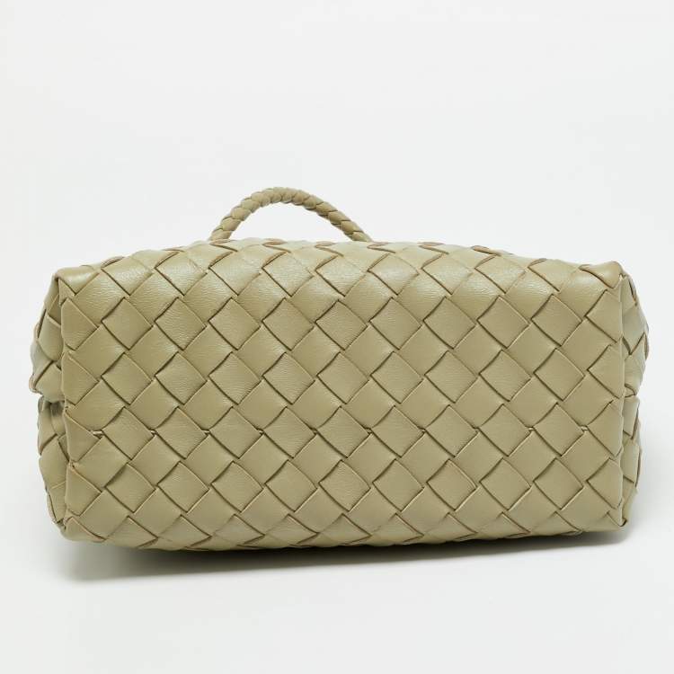 Pre Owned Bottega Veneta Andiamo Small Olive Green Intrecciato Leather Tote